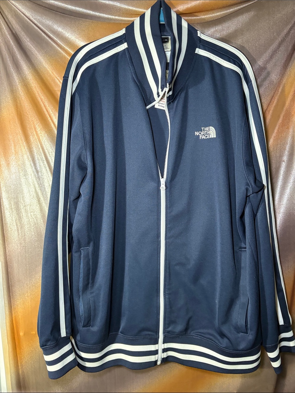 The North Face Navy‎ Zip-Up Track Jacket with White Stripes. B18